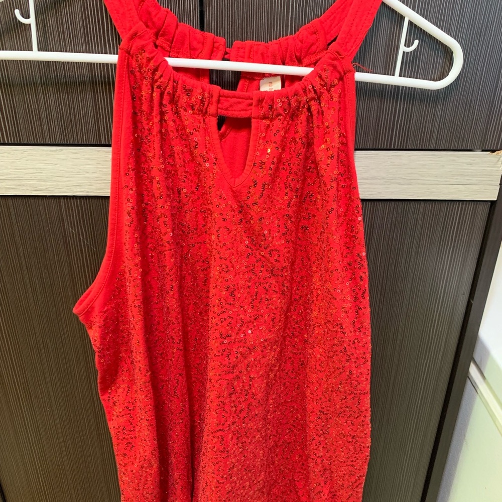Red sequence tank top